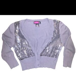 Y2K Cropped Silver Sequined Button front  Long Sleeve Cardigan SZ. M Trendy